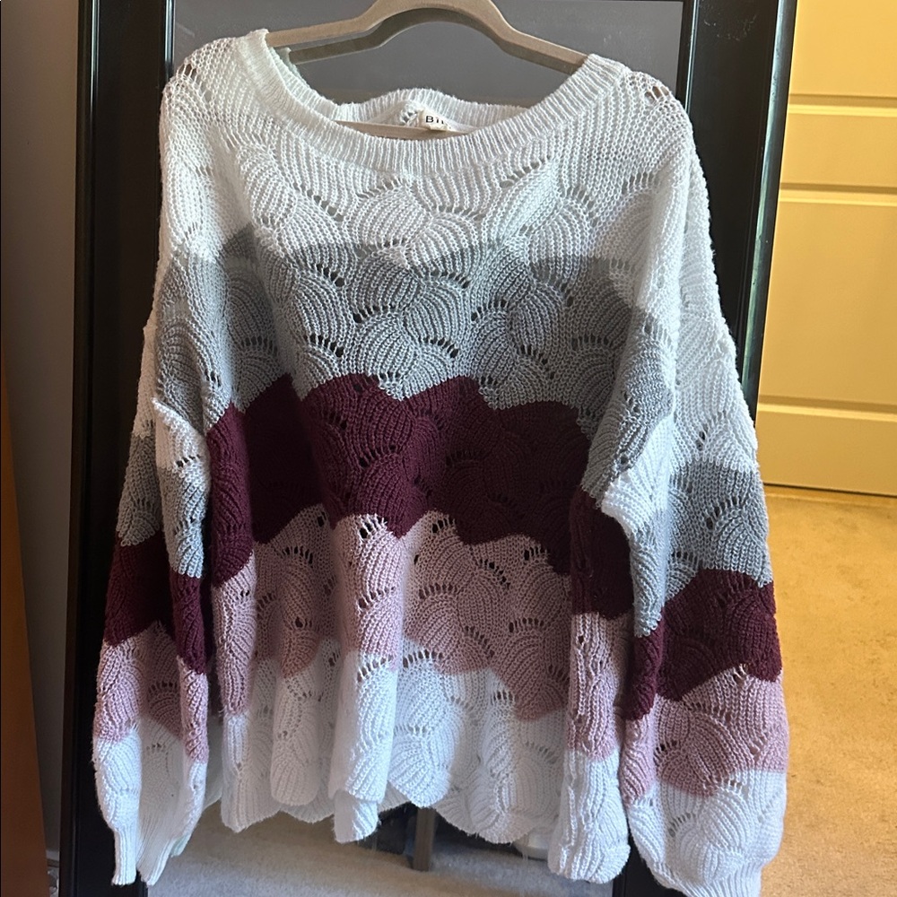 BiBi Textured Knit Sweater in Burgundy, Pink, Gray and White - Picture 4 of 7
